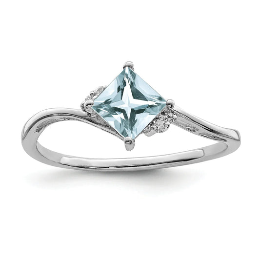 Diamond and Aquamarine Solitaire Bypass Ring