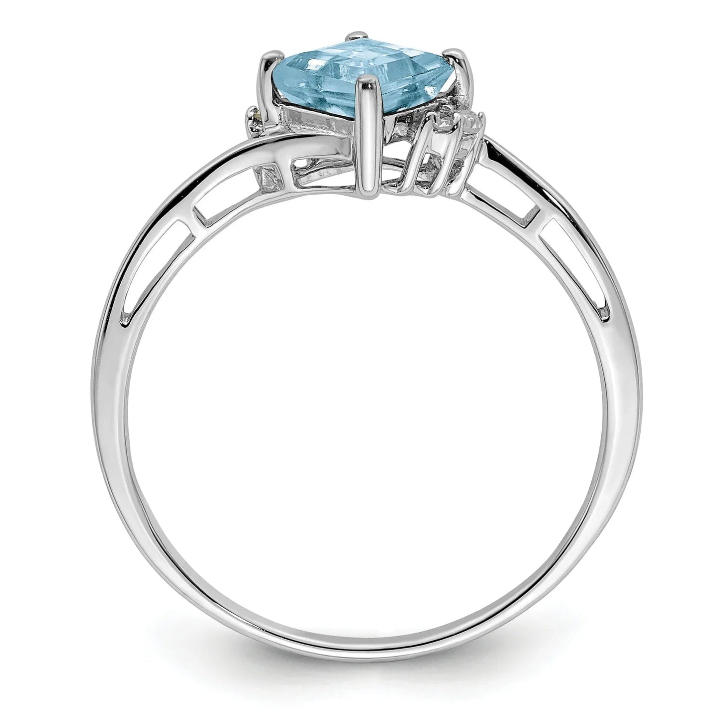Diamond and Aquamarine Solitaire Bypass Ring