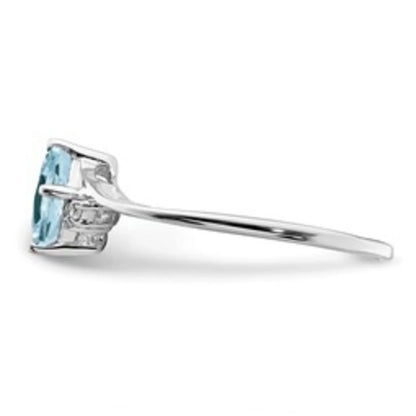 Diamond and Aquamarine Solitaire Bypass Ring