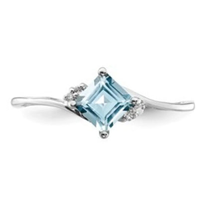 Diamond and Aquamarine Solitaire Bypass Ring