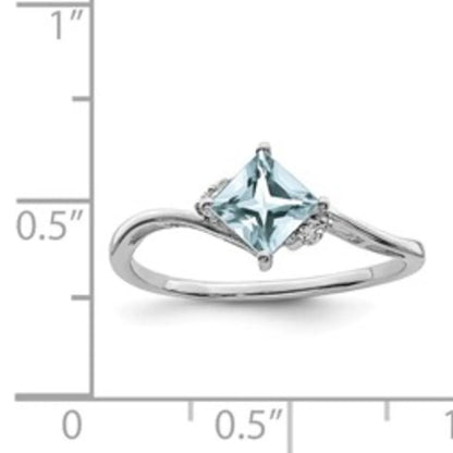 Diamond and Aquamarine Solitaire Bypass Ring