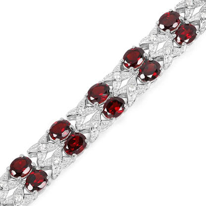18.36 Ct Oval Deep Red Garnet Prong Silver Double Row X-Link Tennis Bracelet
