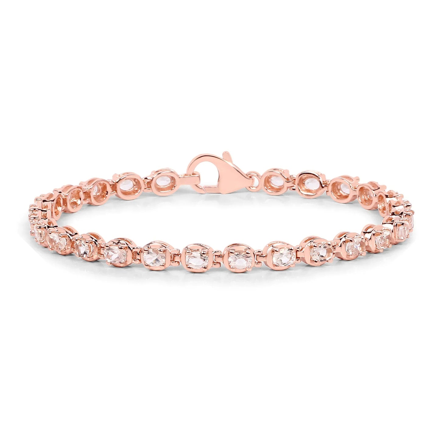 3.75 Ct Round Pink Morganite Bezel Rose Gold Over Silver Inline Tennis Bracelet