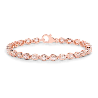 3.75 Ct Round Pink Morganite Bezel Rose Gold Over Silver Inline Tennis Bracelet
