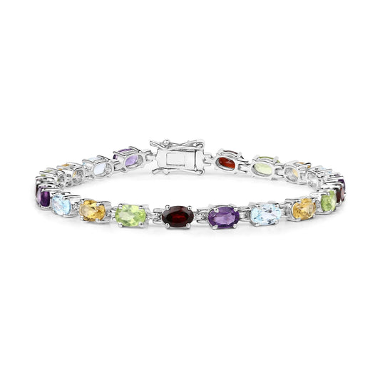 9.37 Ct Oval Multicolor Gemstones Prong Sterling Silver Inline Tennis Bracelet