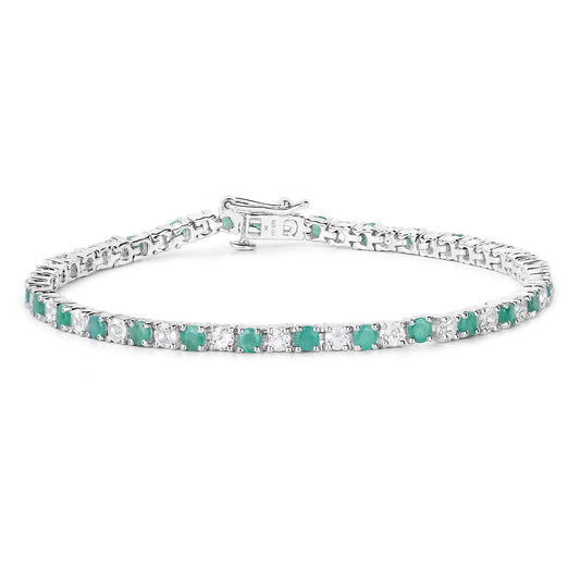 Genuine Emerald and White Topaz Tennis Bracelet