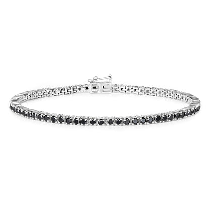 2.19 Ct Round Black Diamond Prong Sterling Silver Inline Tennis Bracelet