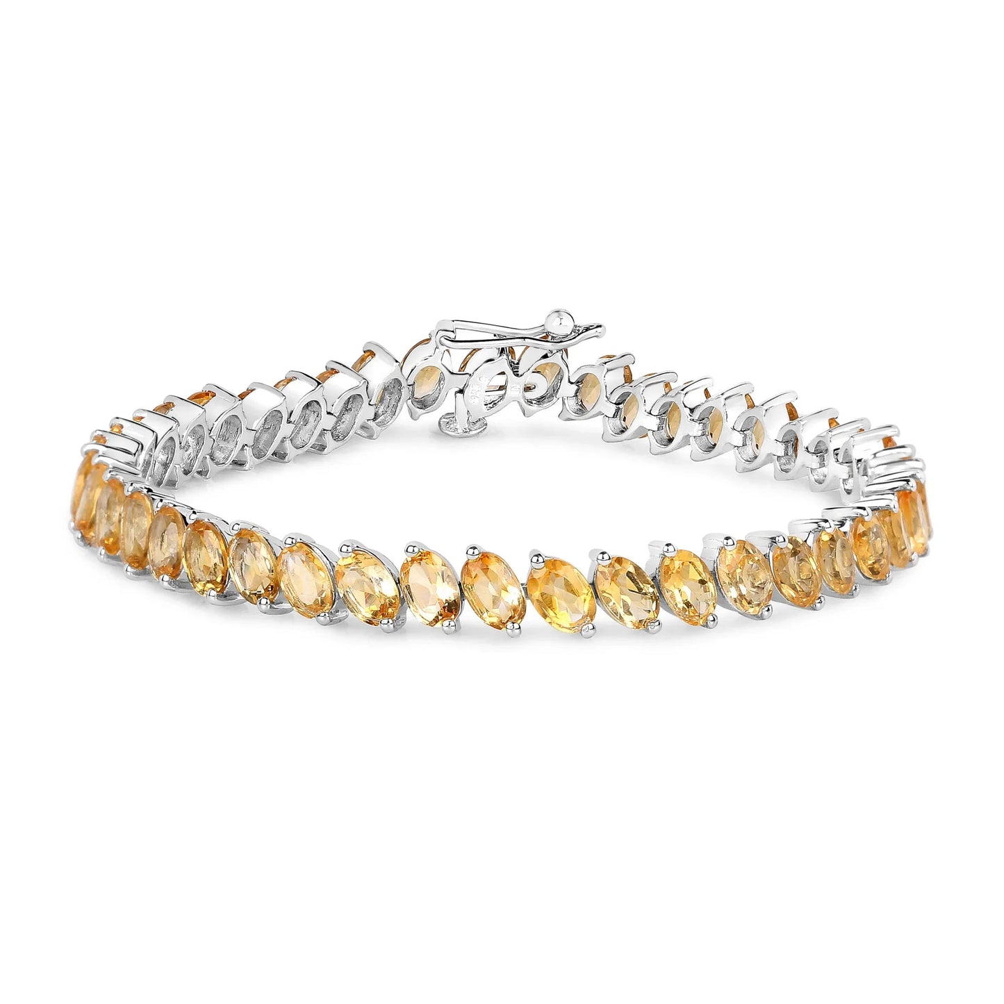 18.06 Ct Oval Golden Yellow Citrine Prong Sterling Silver Diagonal S-Link Tennis Bracelet