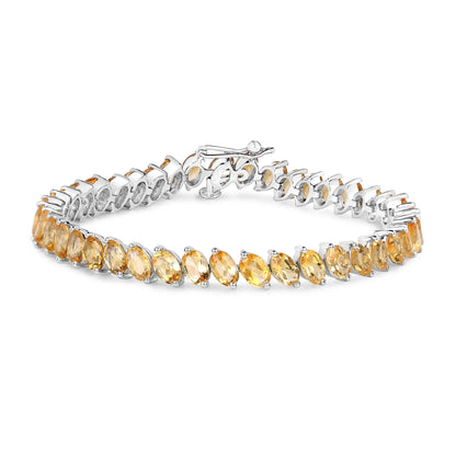 18.06 Ct Oval Golden Yellow Citrine Prong Sterling Silver Diagonal S-Link Tennis Bracelet