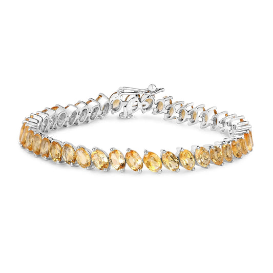 18.06 Ct Oval Golden Yellow Citrine Prong Sterling Silver Diagonal S-Link Tennis Bracelet