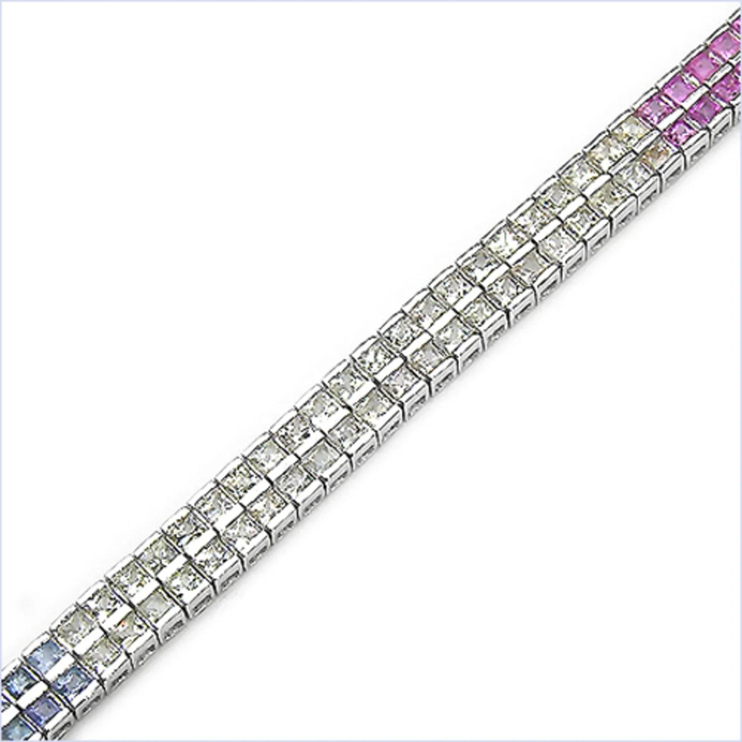 9.52 Ct Square Multicolor Multi-Sapphire Channel Silver Double Row Tennis Bracelet