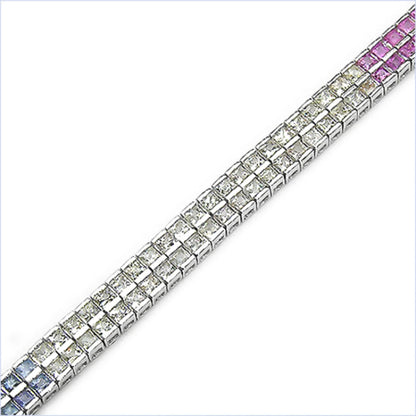 9.52 Ct Square Multicolor Multi-Sapphire Channel Silver Double Row Tennis Bracelet