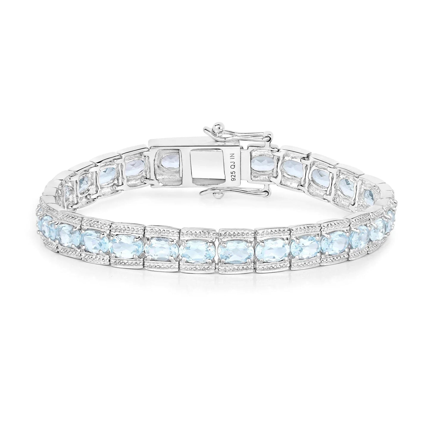 14.79 Ct Oval Blue Topaz Prong Sterling Silver Inline Tennis Bracelet