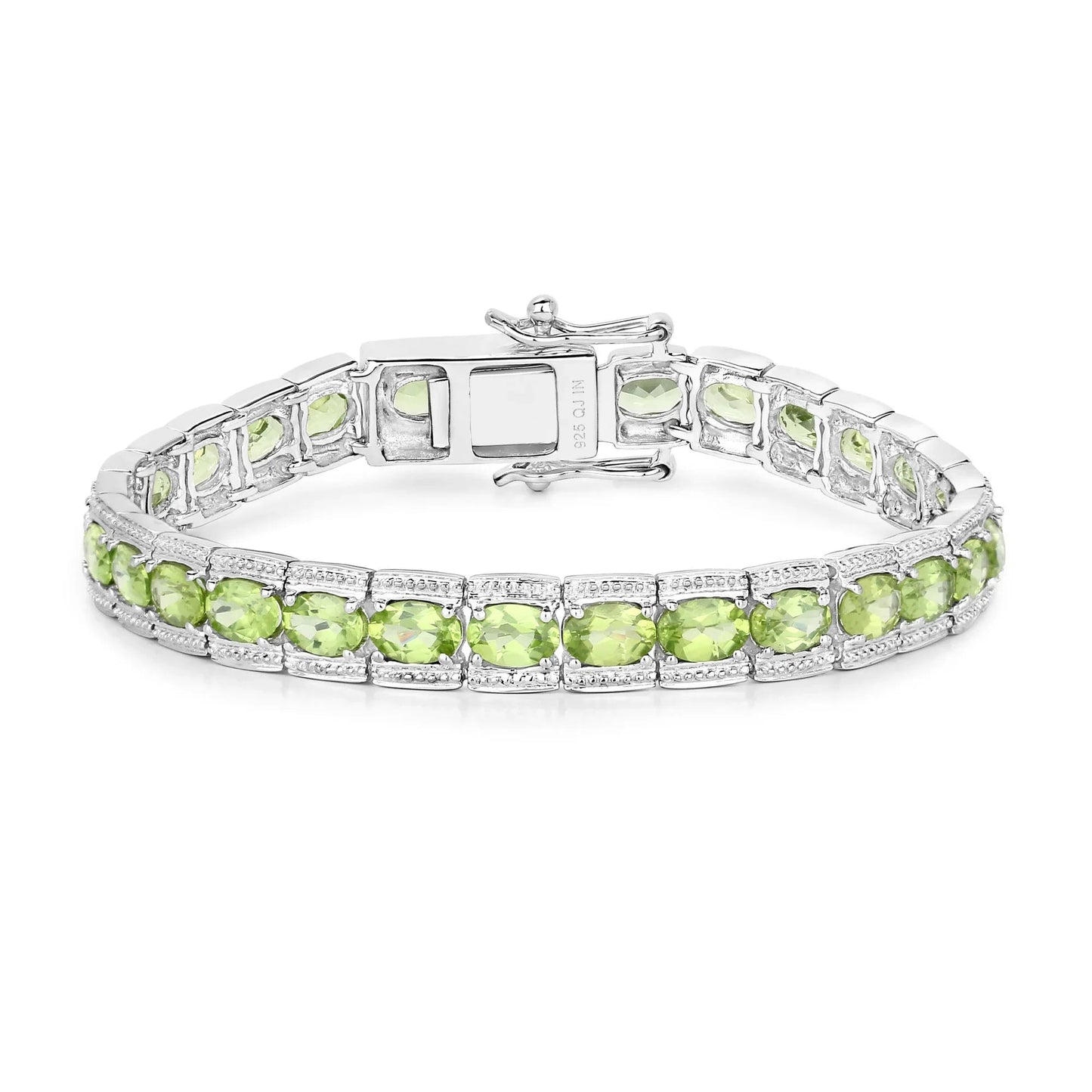 12.47 Ct Oval Green Peridot Prong Sterling Silver Inline Tennis Bracelet
