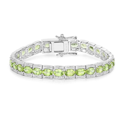 12.47 Ct Oval Green Peridot Prong Sterling Silver Inline Tennis Bracelet