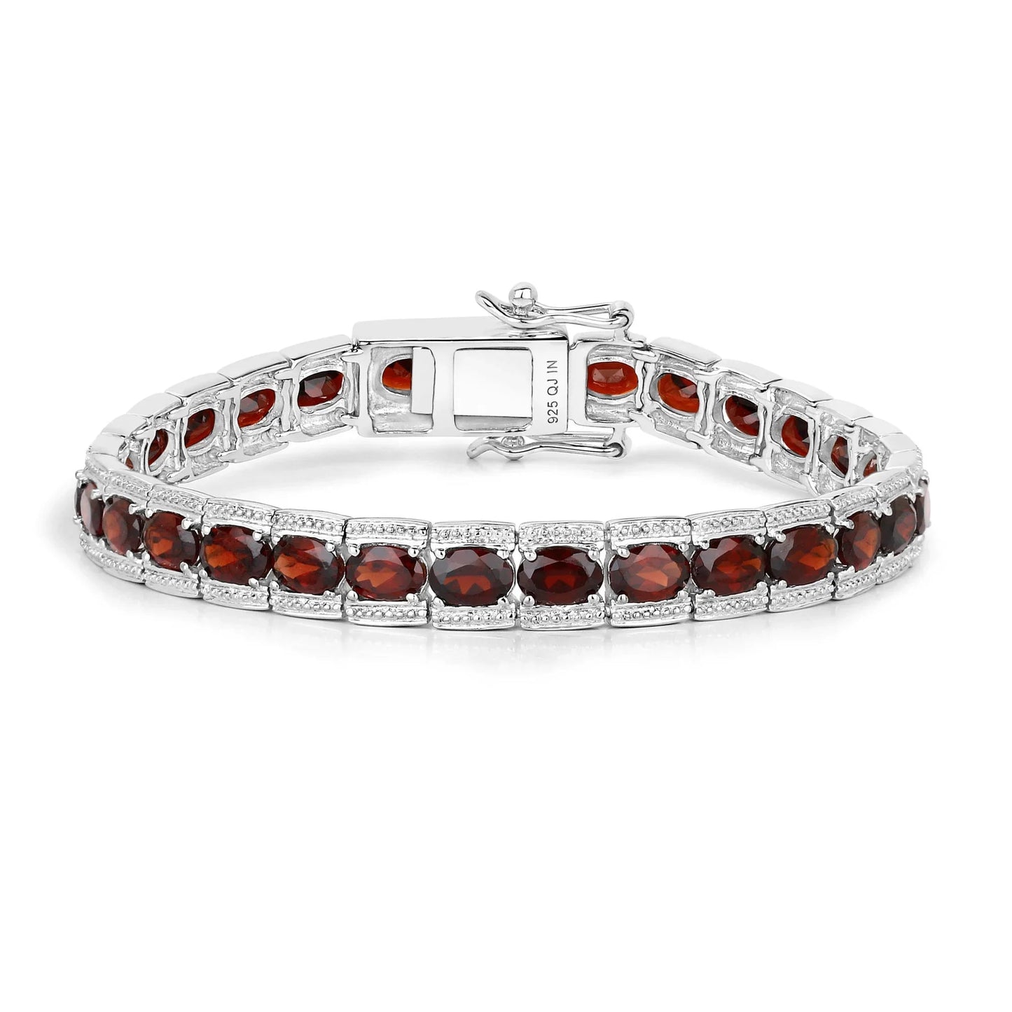 14.79 Ct Oval Deep Red Garnet Prong Sterling Silver Inline Tennis Bracelet