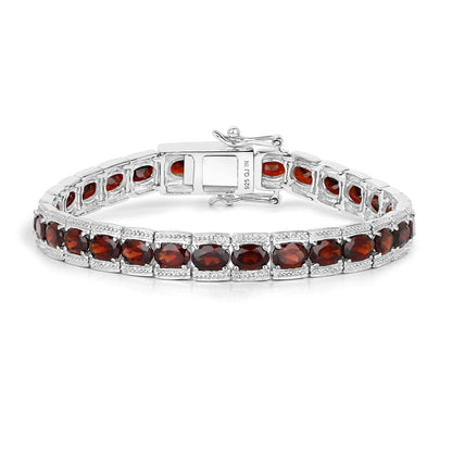 14.79 Ct Oval Deep Red Garnet Prong Sterling Silver Inline Tennis Bracelet
