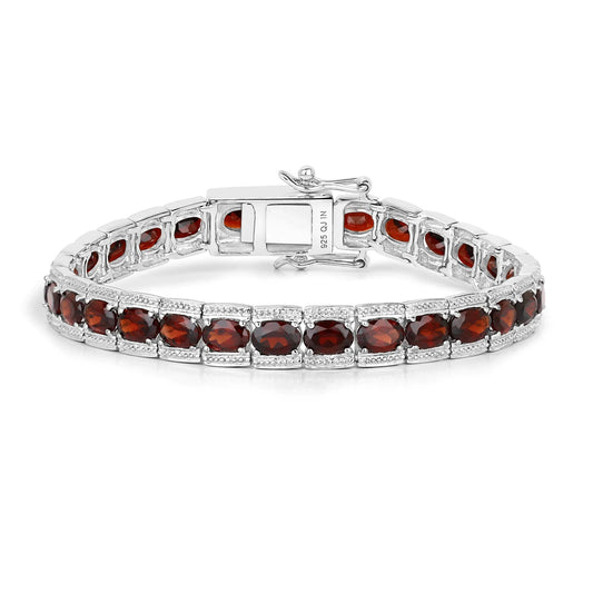 14.79 Ct Oval Deep Red Garnet Prong Sterling Silver Inline Tennis Bracelet