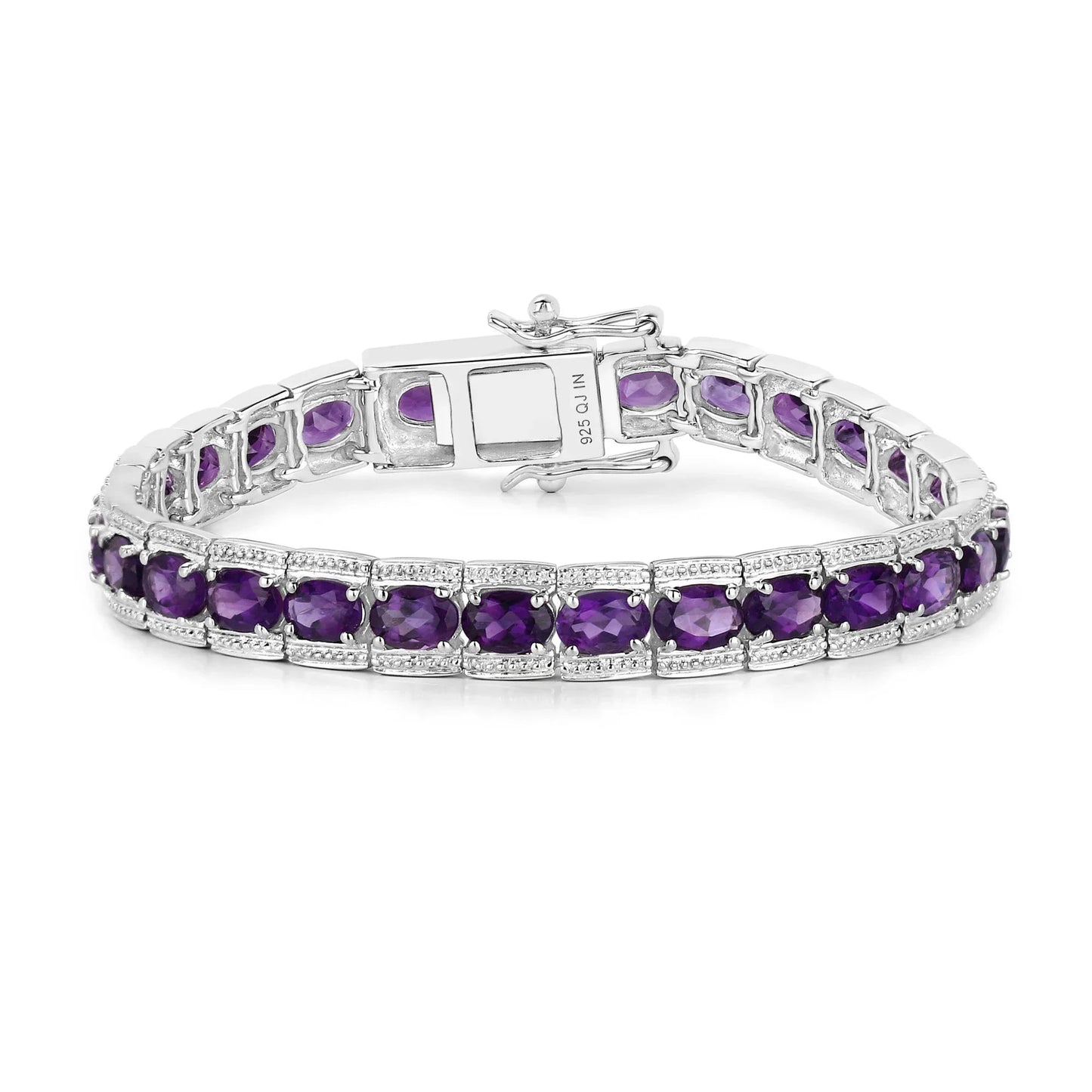 12.18 Ct Oval Purple Amethyst Prong Sterling Silver Inline Tennis Bracelet