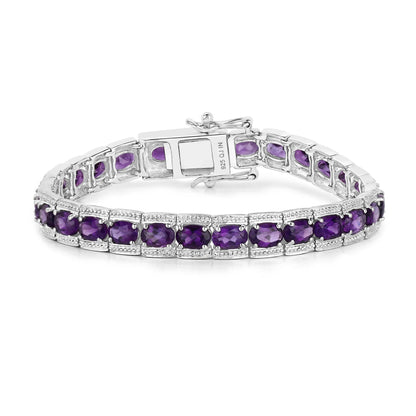 12.18 Ct Oval Purple Amethyst Prong Sterling Silver Inline Tennis Bracelet