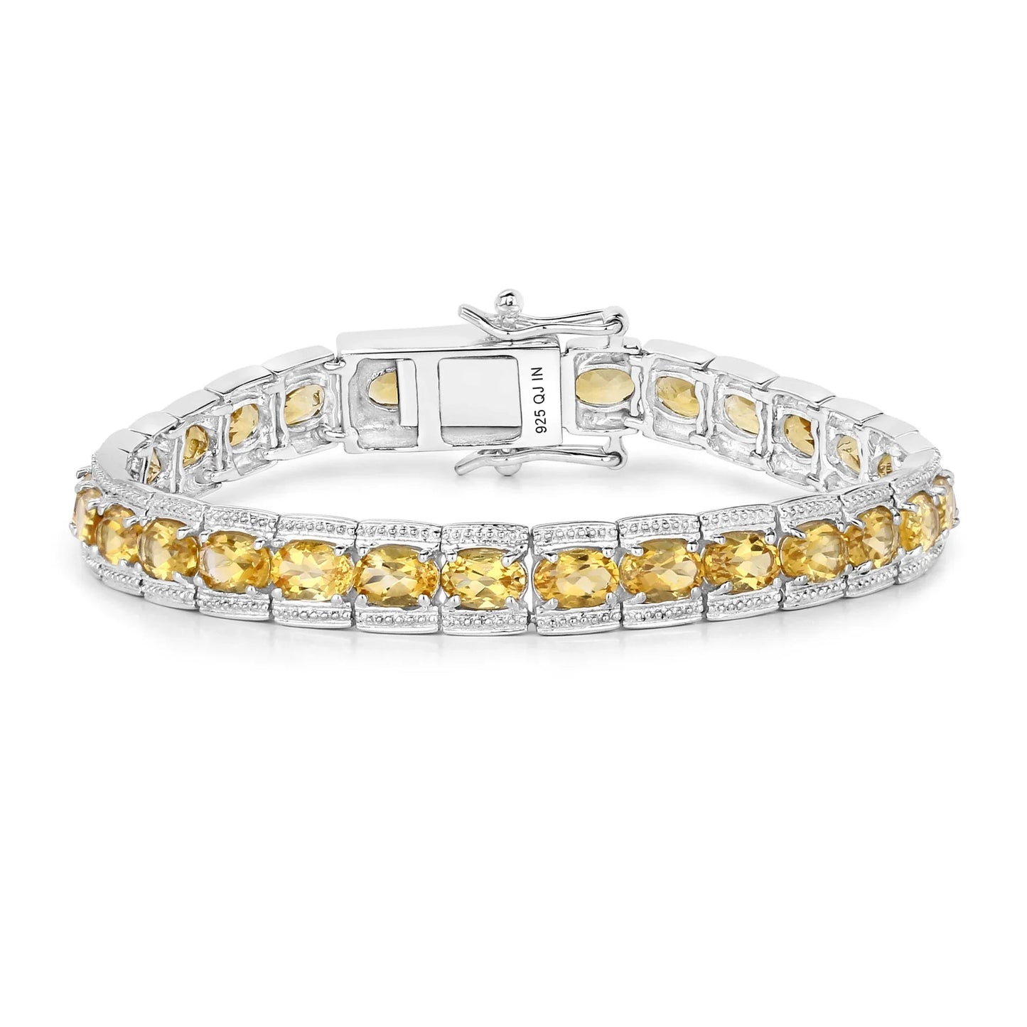 12.47 Ct Oval Golden Yellow Citrine Prong Sterling Silver Inline Tennis Bracelet