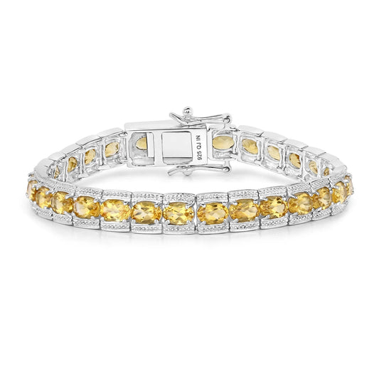 12.47 Ct Oval Golden Yellow Citrine Prong Sterling Silver Inline Tennis Bracelet