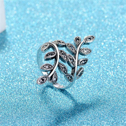 Cubic Zirconia & Silvertone Leaves Bypass Ring-2