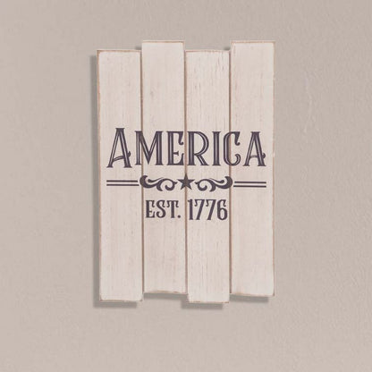 11.75 Inch White Patriotic America Slat Decor Wall Sign Panels for July 4th Celebrations