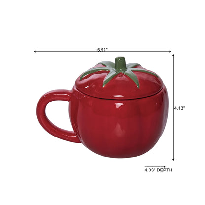 Dolomite 10 Oz Tomato Mug with Lid Red and Green for Spring Serving and Entertaining