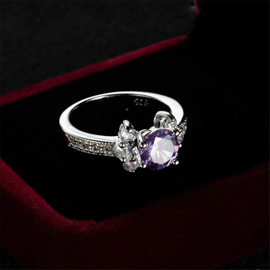 Purple Cubic Zirconia & Crystal Round Cluster-Side Ring