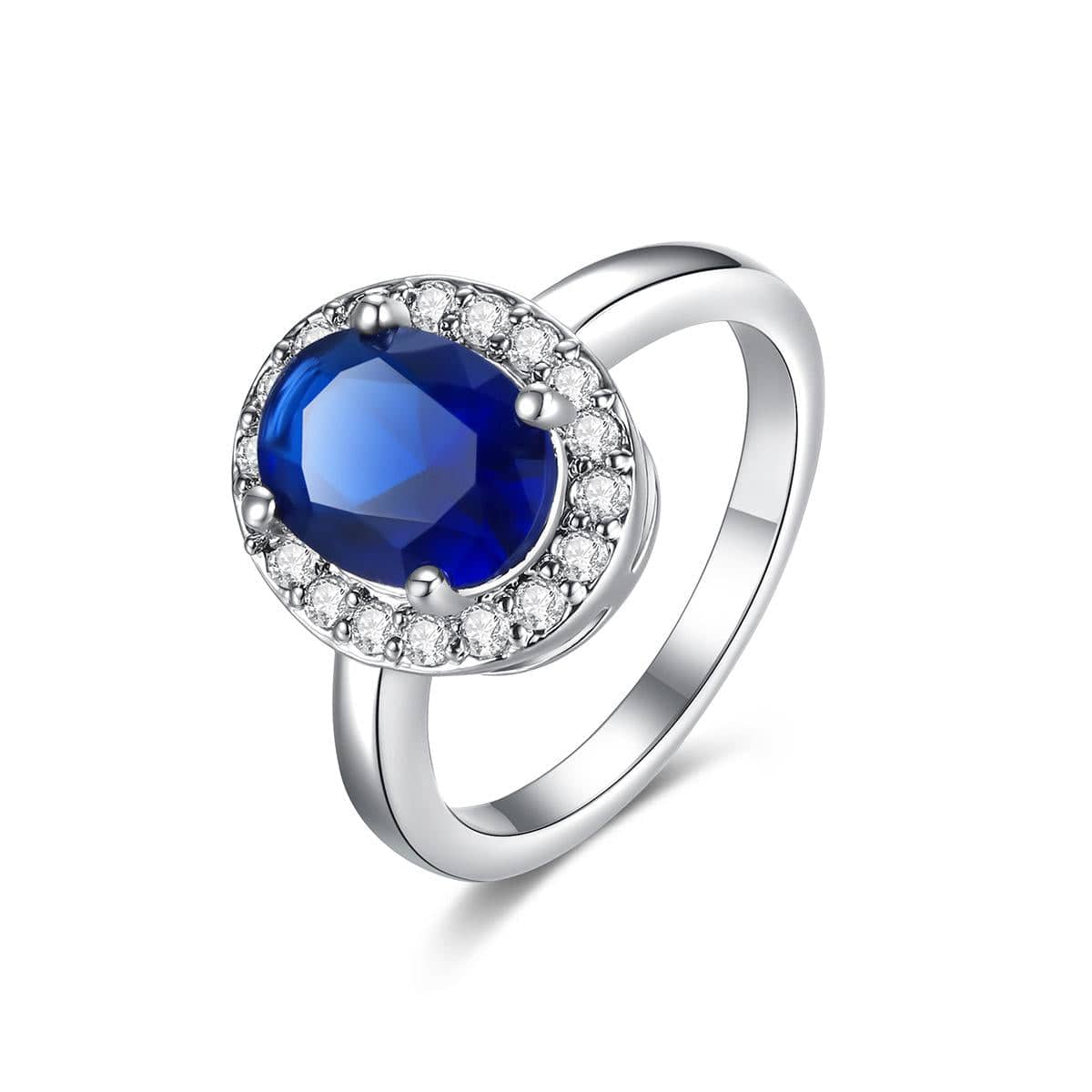 Blue Crystal & Cubic Zirconia Silvertone Halo Oval Ring-5