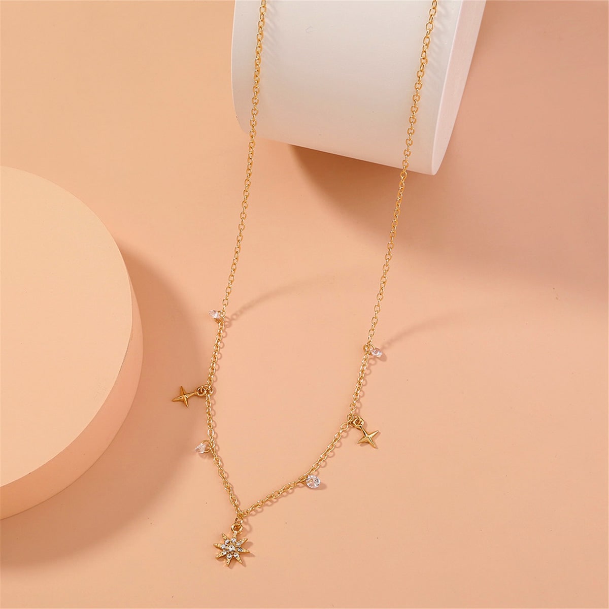 Cubic Zirconia & Goldtone Celestial Station Necklace