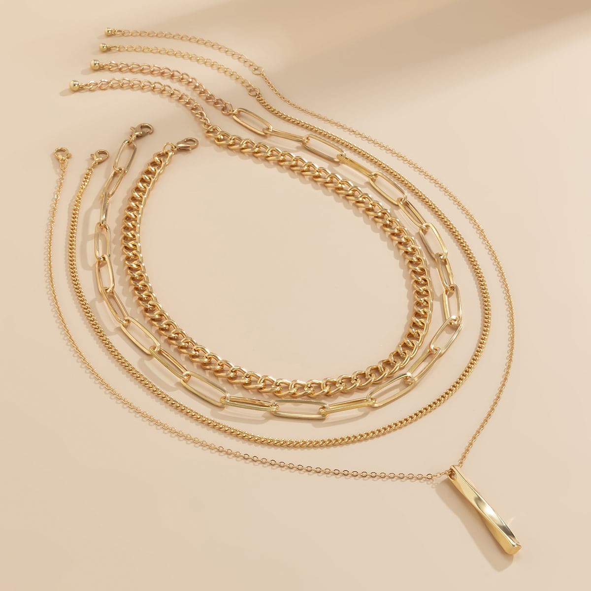 Goldtone Bar Pendant Necklace Set