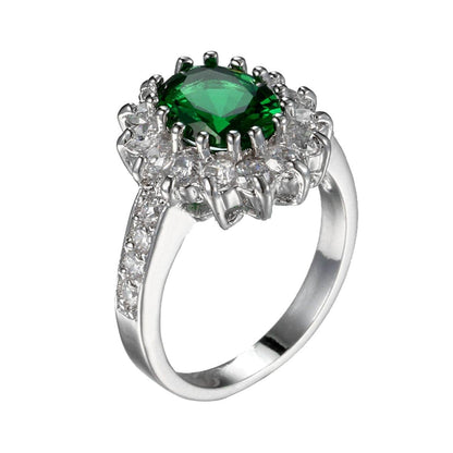 Green Crystal & Cubic Zirconia Oval Floral Ring-8