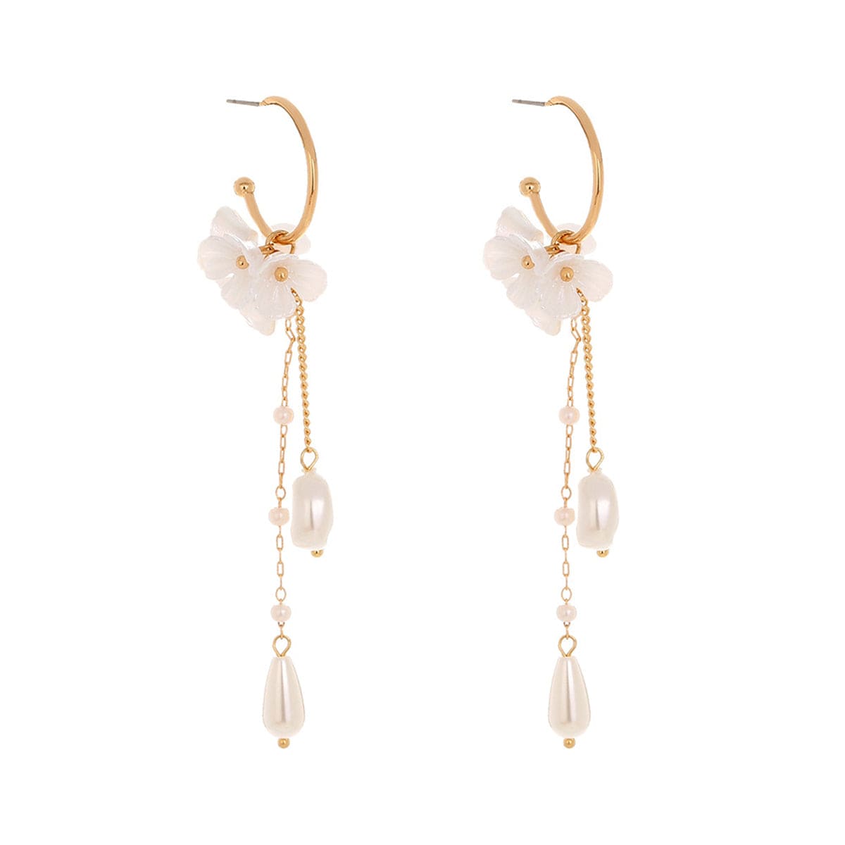 Pearl & Acrylic Goldtone Flower Dangle Drop Earrings