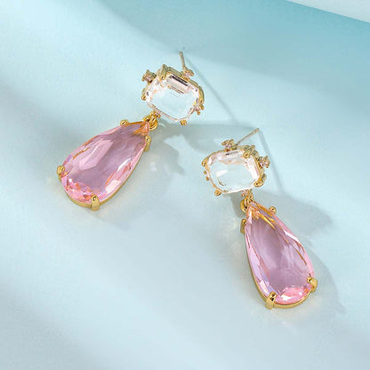 Pink Crystal & Cubic Zirconia Goldtone Rectangle Drop Earrings