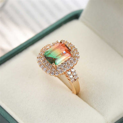 Red & Green Crystal Cubic Zirconia Layered Halo Ring-1