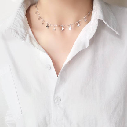 Silvertone Linking Hanging Star Choker Necklace