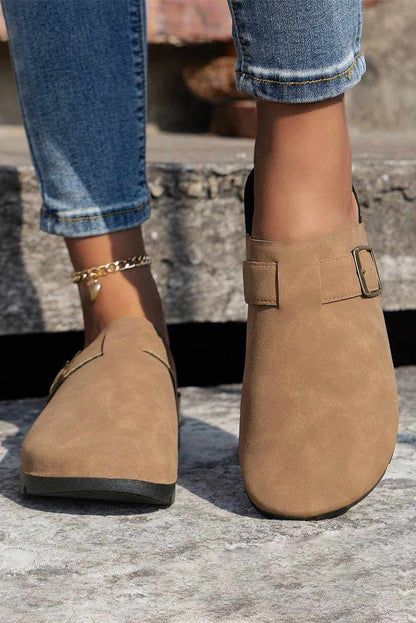 Ariyah Suede Buckle Detail Slippers - Light French Beige / 6