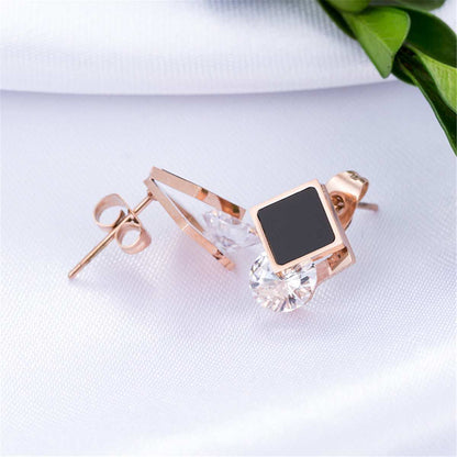 Black & Cubic Zirconia Rhombus Stud Earrings
