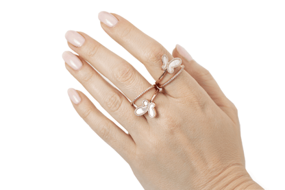 18K Rose Gold w/ Mother Of Pearl Cubic Zirconia Encrusted Swirl Butterfly Ring Jewelry
