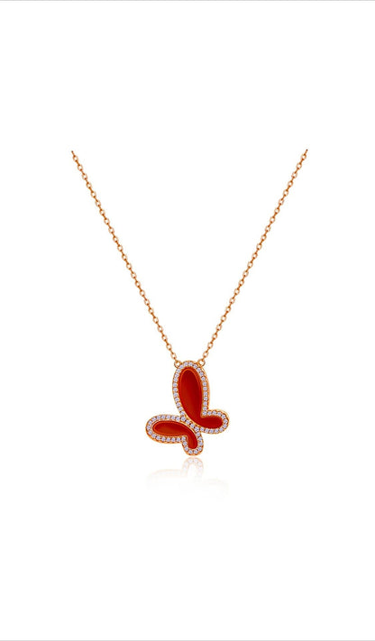 Silver Mother of Perl & Cubic Zirconia Butterfly Necklace Jewelry