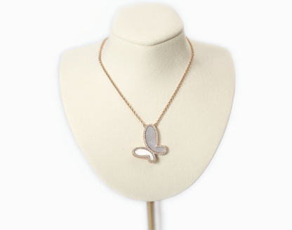 Silver Mother of Perl & Cubic Zirconia Butterfly Necklace Jewelry