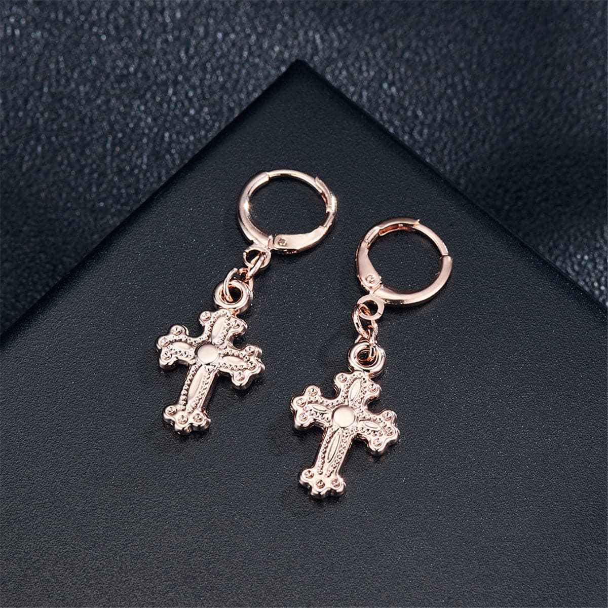 Rose Goldtone Cross Drop Earrings
