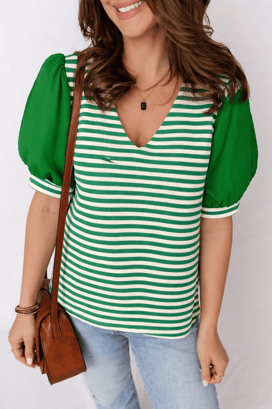 Threaded Pear Leighton Short Sleeve Patchwork Blouse