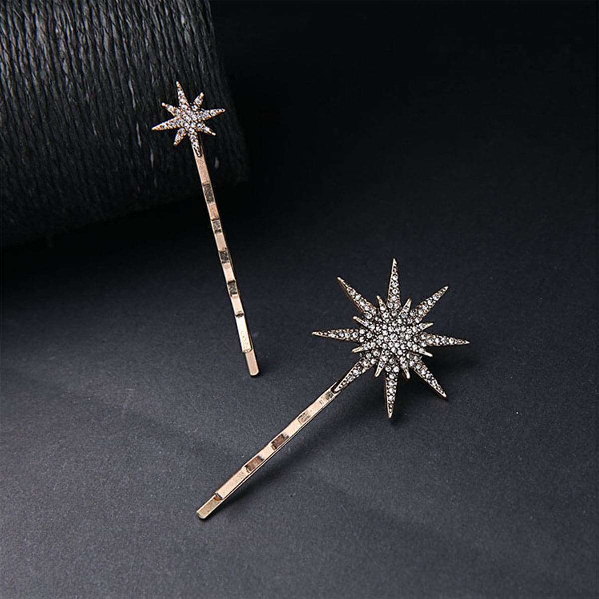 Cubic Zirconia & Goldtone Celestial Hair Clip Set