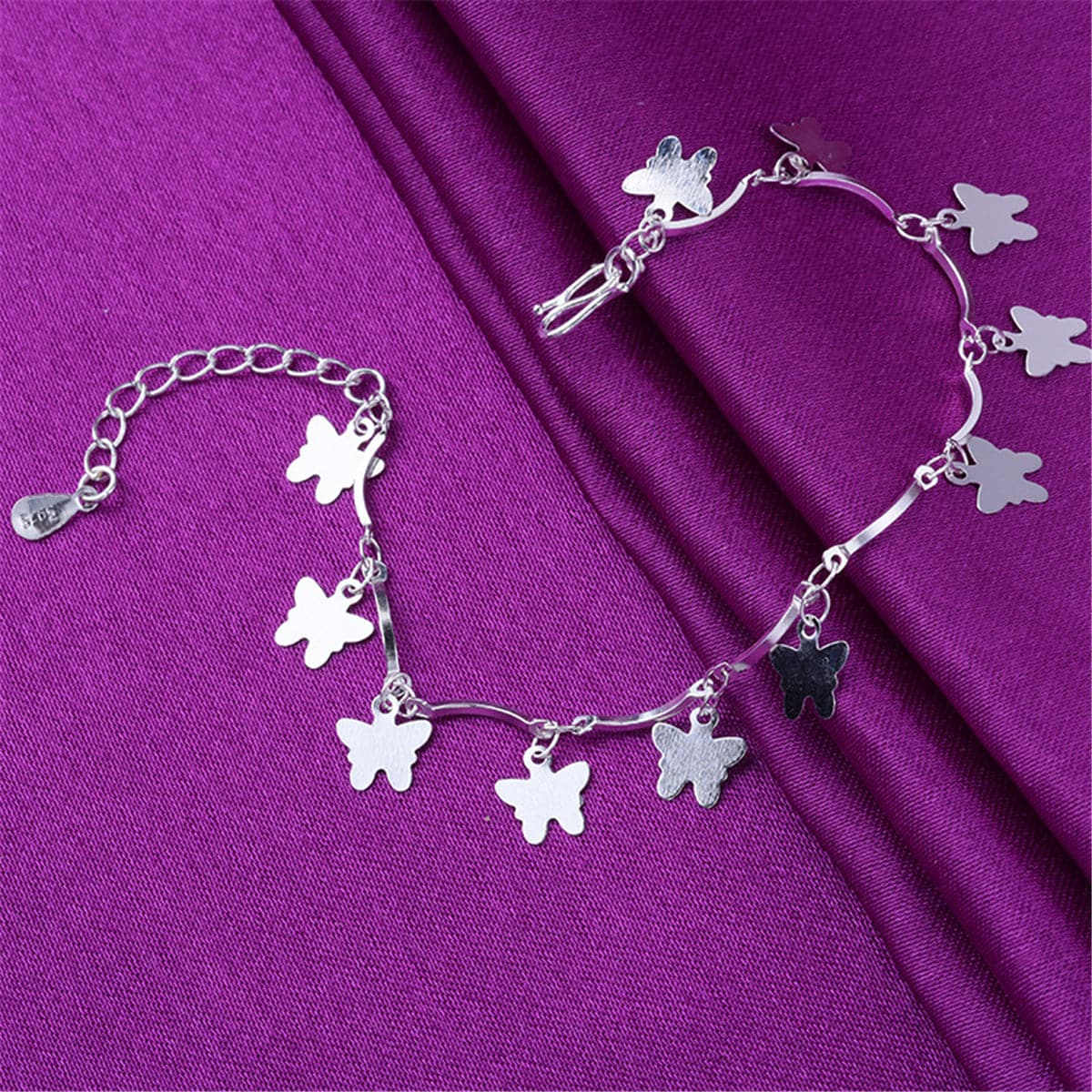 Silvertone Butterfly Charm Station Anklet