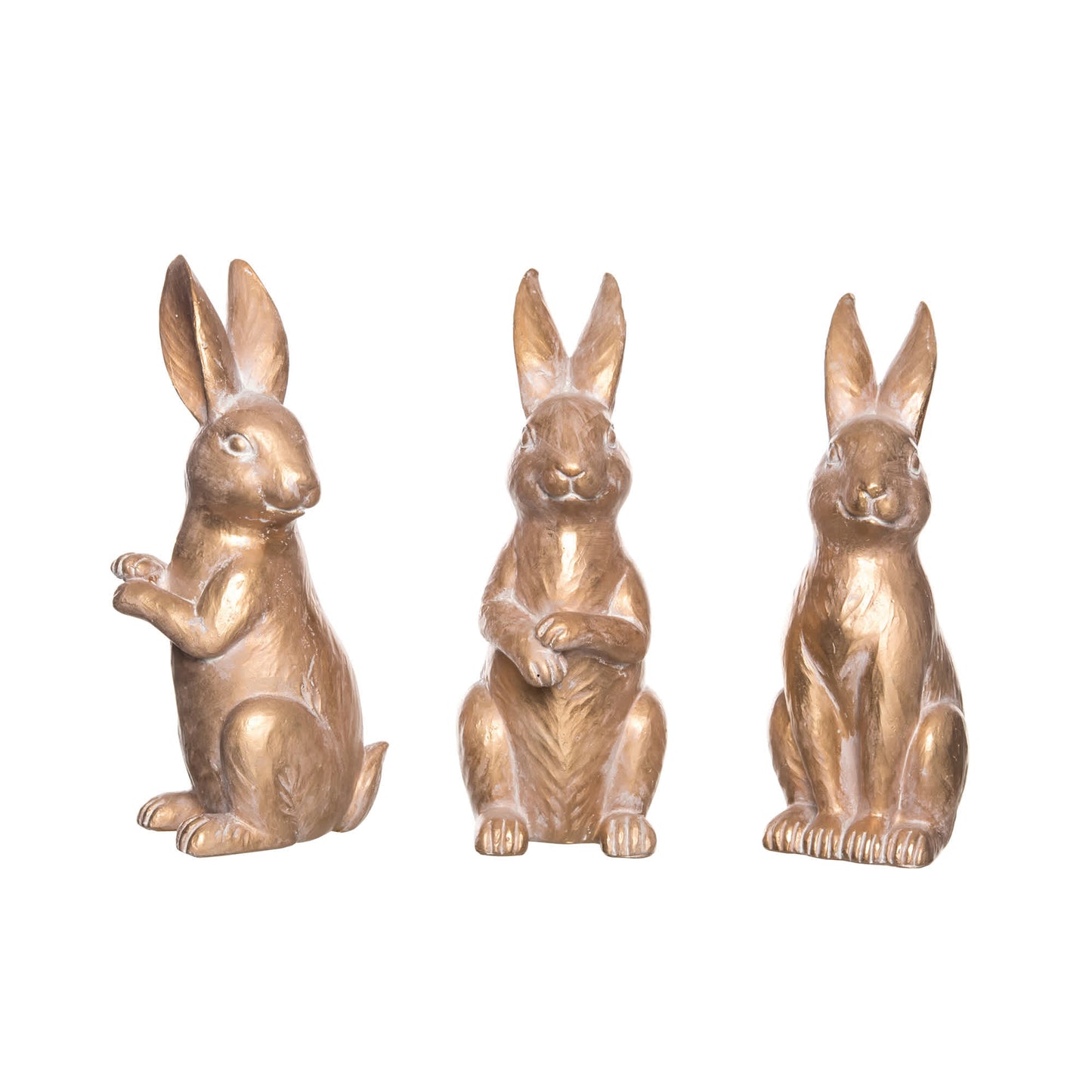 Small Resin Bronze Bunny Decor Set of 3 - Charming Decorative Objects for Home and Garden