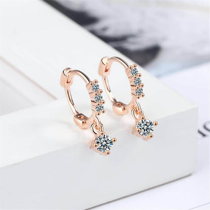 Cubic Zirconia & Rose Goldtone Round-Cut Drop Earrings