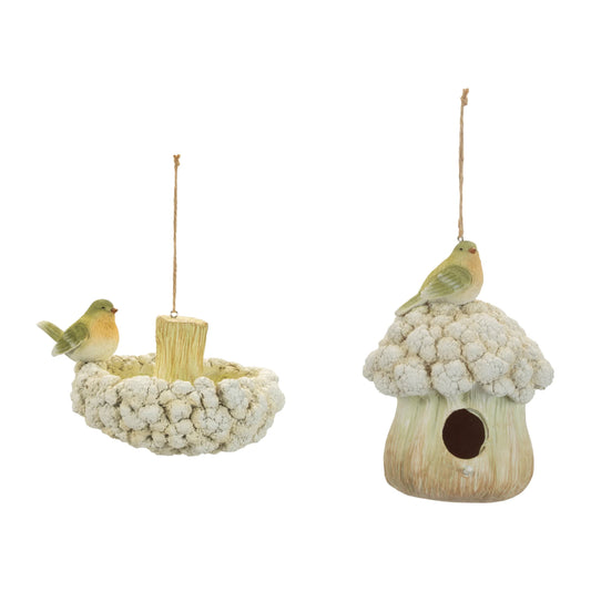 Melrose International Cauliflower Birdhouse and Hanging Birdbath (Set of 2)